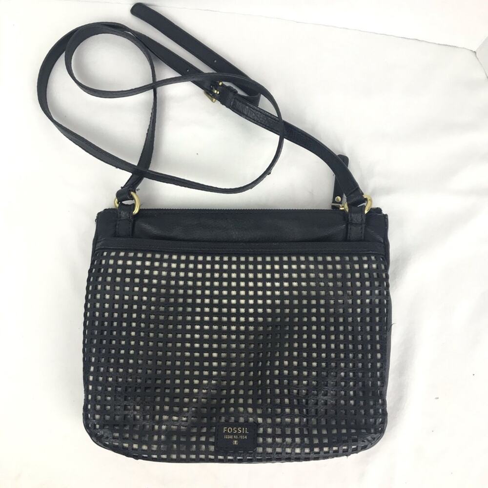 Fossil Black Leather Cut Out Crossbody Bag - Picture 1 of 12